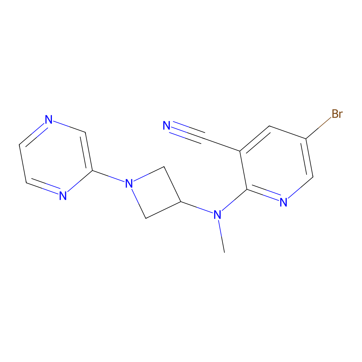 5-Bromo-2-{methyl[1-(pyrazin-2-yl)azetidin-3-yl]amino}pyridine-3-carbonitrile molecular structure, CAS 2640971-67-9