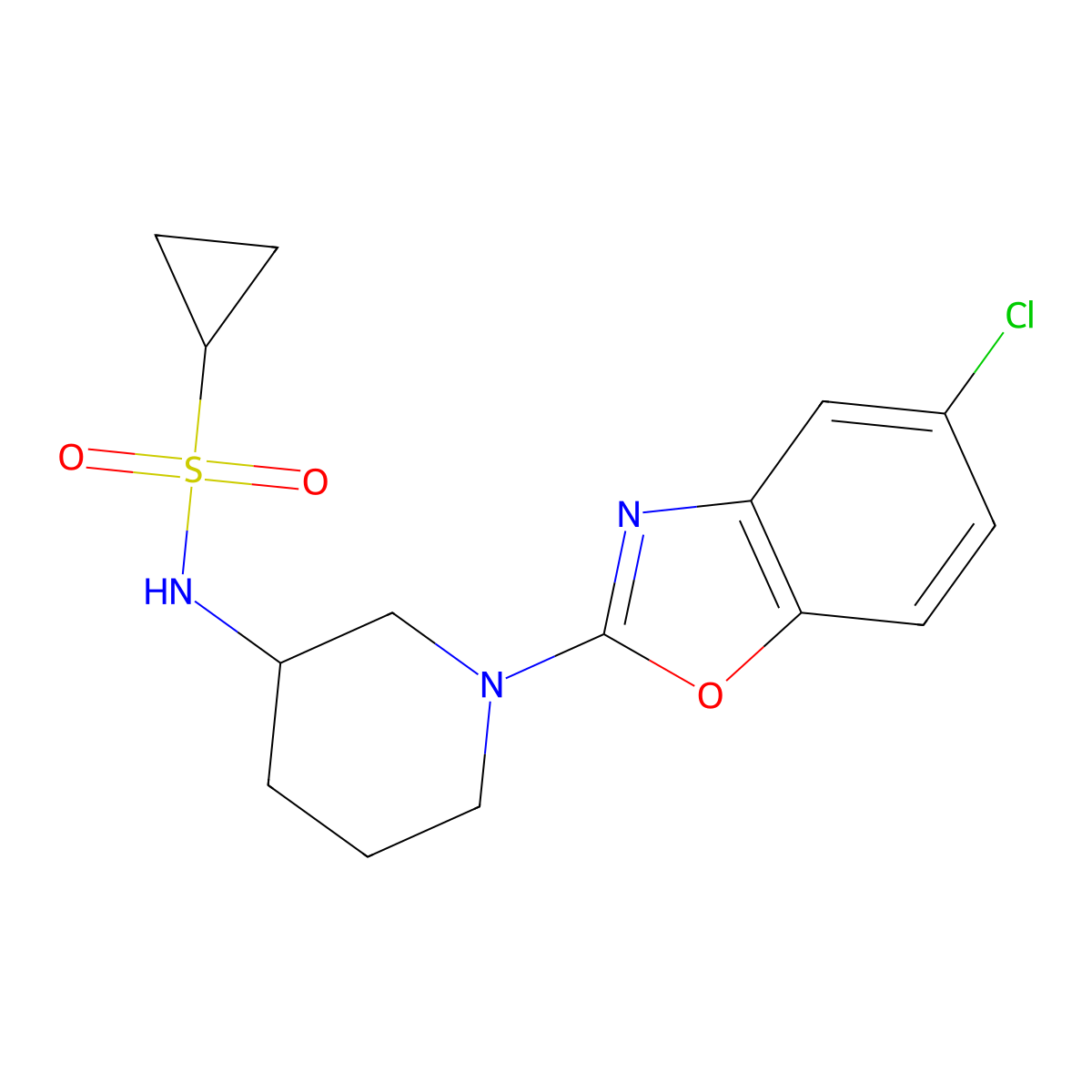 N-[1-(5-chloro-1,3-benzoxazol-2-yl)piperidin-3-yl]cyclopropanesulfonamide molecular structure, CAS 2640971-75-9
