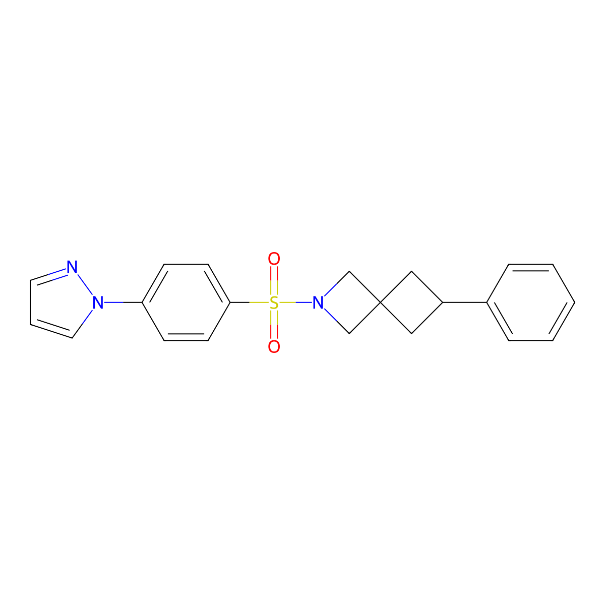 6-phenyl-2-[4-(1H-pyrazol-1-yl)benzenesulfonyl]-2-azaspiro[3.3]heptane molecular structure, CAS 2640971-83-9