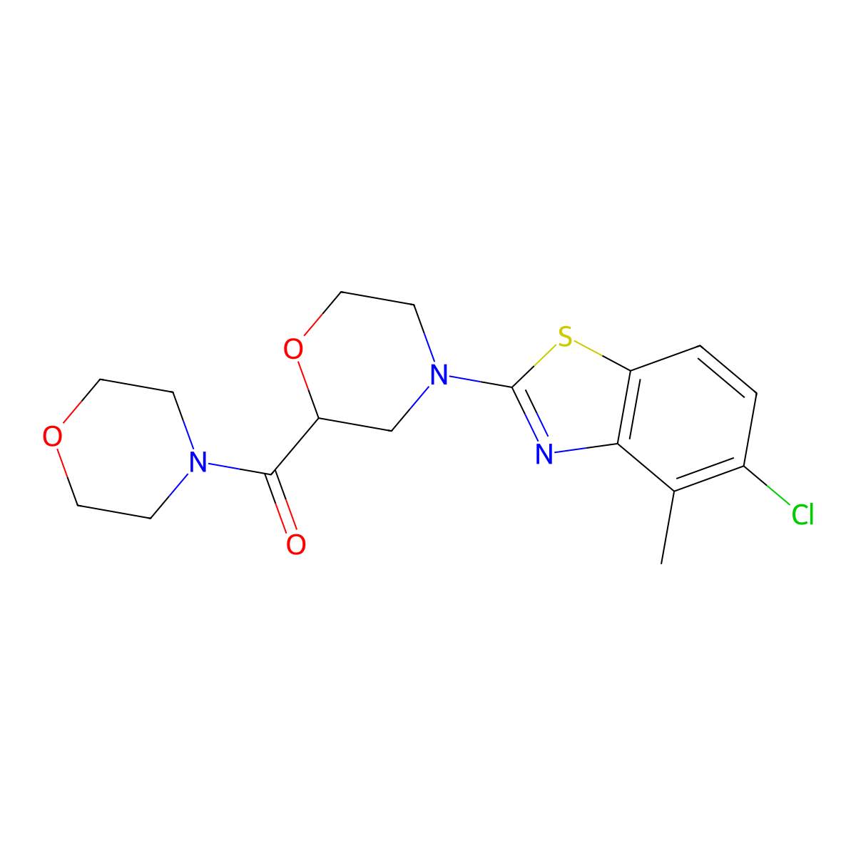 5-Chloro-4-methyl-2-[2-(morpholine-4-carbonyl)morpholin-4-yl]-1,3-benzothiazole molecular structure, CAS 2640971-85-1