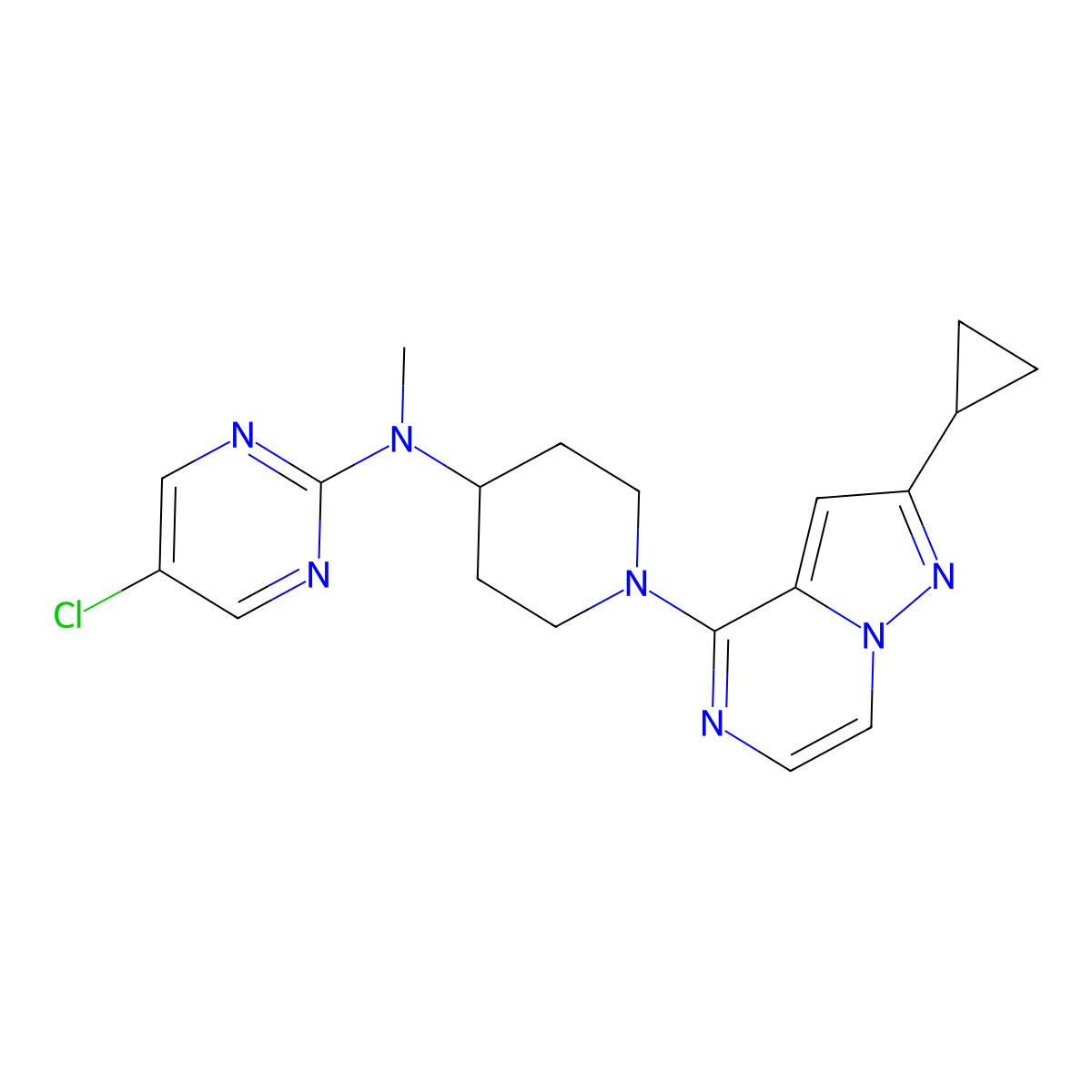 5-chloro-N-(1-{2-cyclopropylpyrazolo[1,5-a]pyrazin-4-yl}piperidin-4-yl)-N-methylpyrimidin-2-amine molecular structure, CAS 2640971-87-3