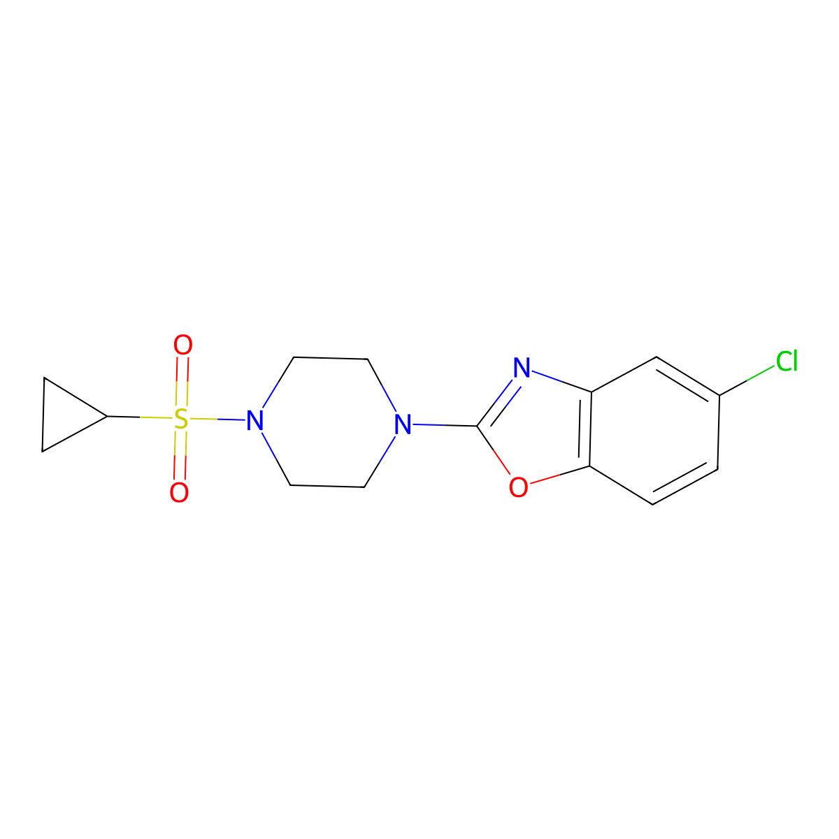 5-Chloro-2-[4-(cyclopropanesulfonyl)piperazin-1-yl]-1,3-benzoxazole molecular structure, CAS 2640971-91-9