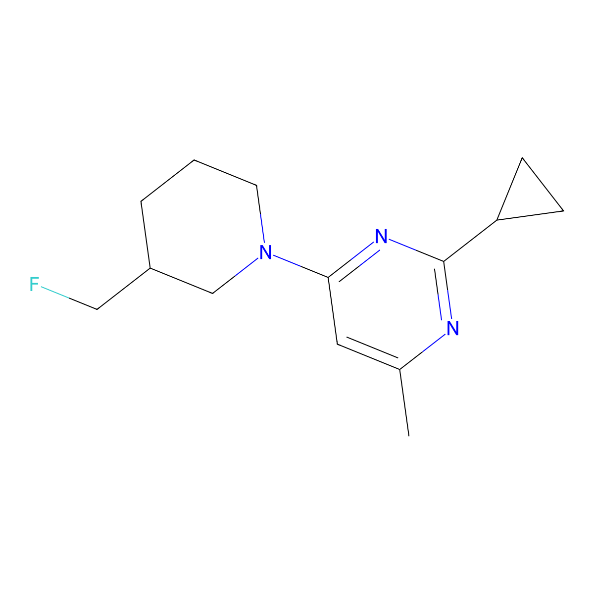2-Cyclopropyl-4-[3-(fluoromethyl)piperidin-1-yl]-6-methylpyrimidine molecular structure, CAS 2640971-92-0