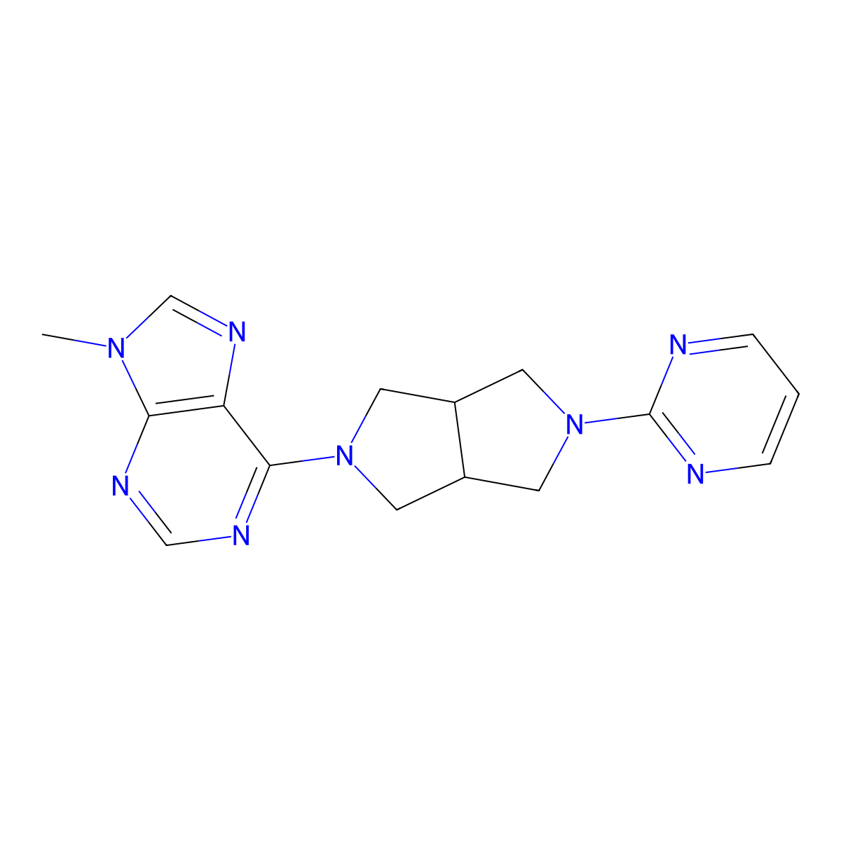 9-methyl-6-[5-(pyrimidin-2-yl)-octahydropyrrolo[3,4-c]pyrrol-2-yl]-9H-purine molecular structure, CAS 2640971-93-1