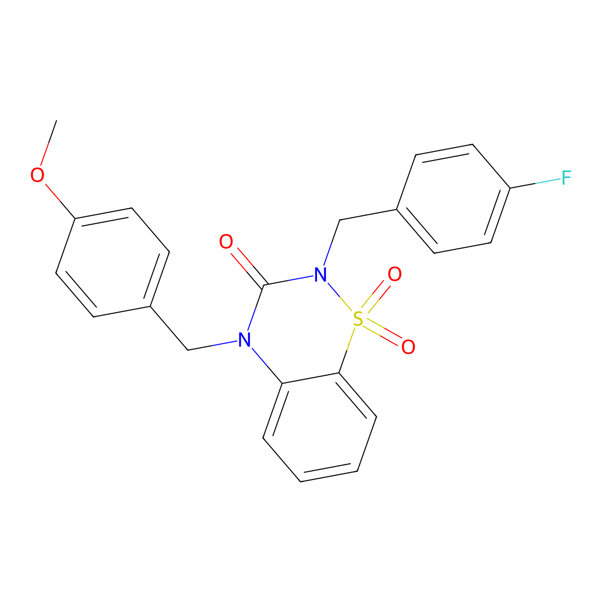 2-[(4-Fluorophenyl)methyl]-4-[(4-methoxyphenyl)methyl]-1,1-dioxo-1lambda6,2,4-benzothiadiazin-3-one molecular structure, CAS 2640972-11-6