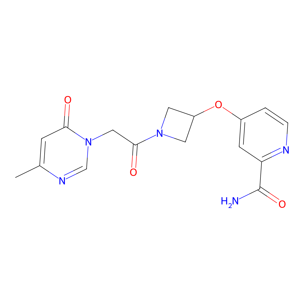 4-({1-[2-(4-Methyl-6-oxo-1,6-dihydropyrimidin-1-yl)acetyl]azetidin-3-yl}oxy)pyridine-2-carboxamide molecular structure, CAS 2640972-13-8