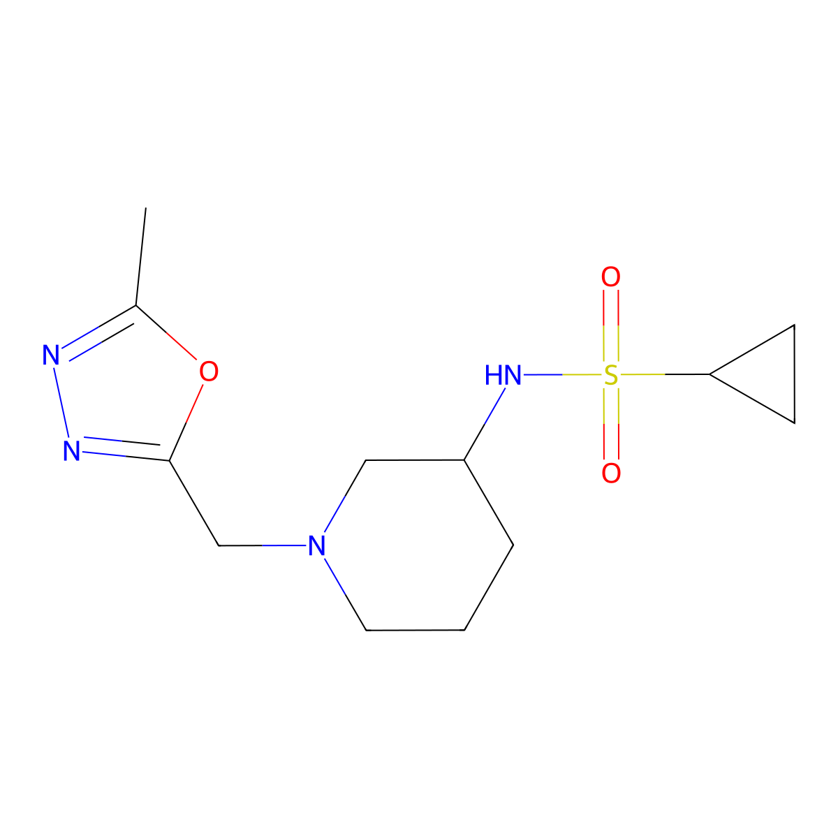 N-{1-[(5-methyl-1,3,4-oxadiazol-2-yl)methyl]piperidin-3-yl}cyclopropanesulfonamide molecular structure, CAS 2640972-15-0