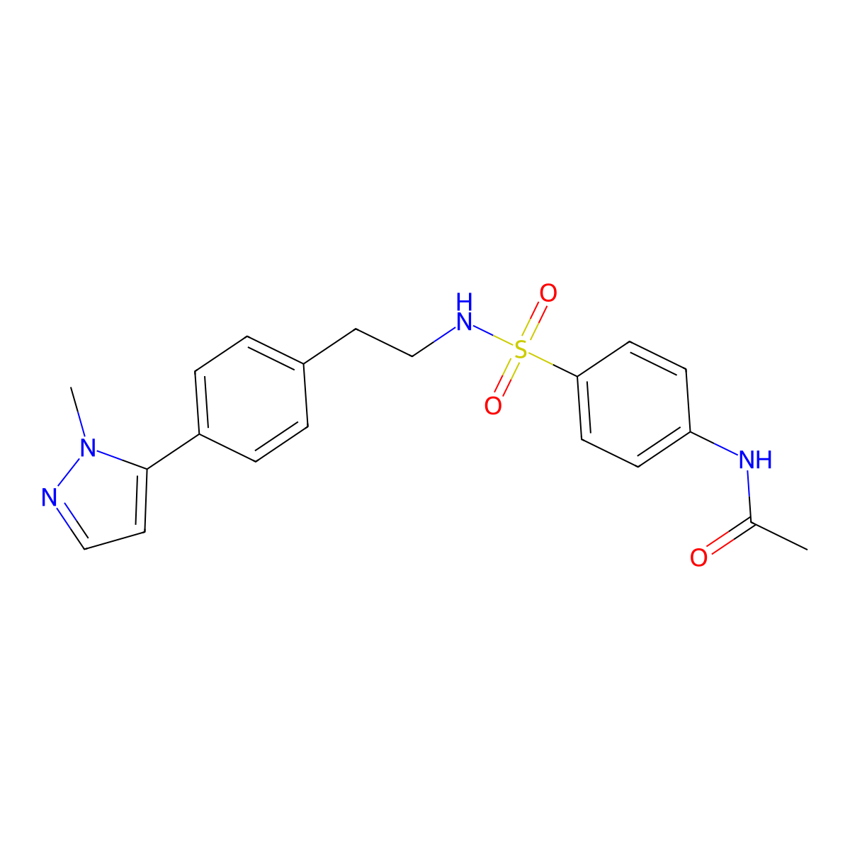 N-[4-({2-[4-(1-methyl-1H-pyrazol-5-yl)phenyl]ethyl}sulfamoyl)phenyl]acetamide molecular structure, CAS 2640972-16-1
