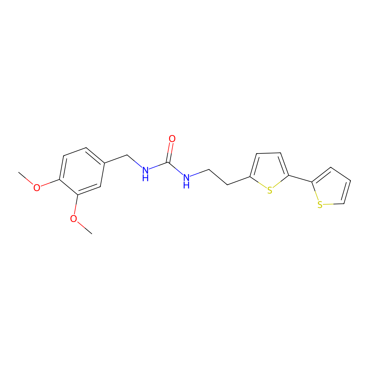 3-(2-{[2,2'-Bithiophene]-5-yl}ethyl)-1-[(3,4-dimethoxyphenyl)methyl]urea molecular structure, CAS 2640972-21-8
