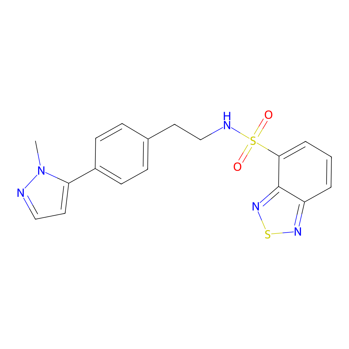 N-{2-[4-(1-methyl-1H-pyrazol-5-yl)phenyl]ethyl}-2,1,3-benzothiadiazole-4-sulfonamide molecular structure, CAS 2640972-25-2