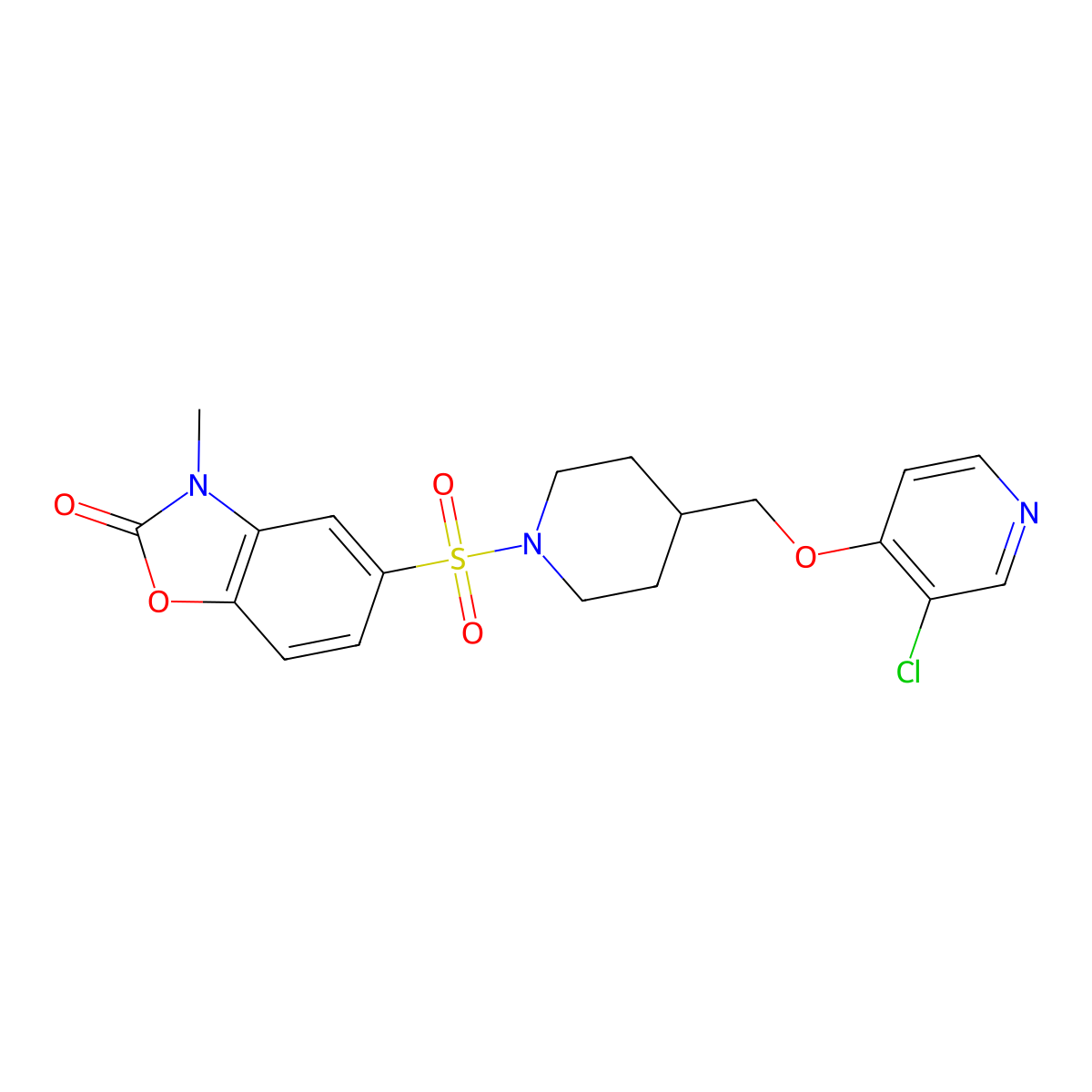 5-[(4-{[(3-Chloropyridin-4-yl)oxy]methyl}piperidin-1-yl)sulfonyl]-3-methyl-2,3-dihydro-1,3-benzoxazol-2-one molecular structure, CAS 2640972-26-3