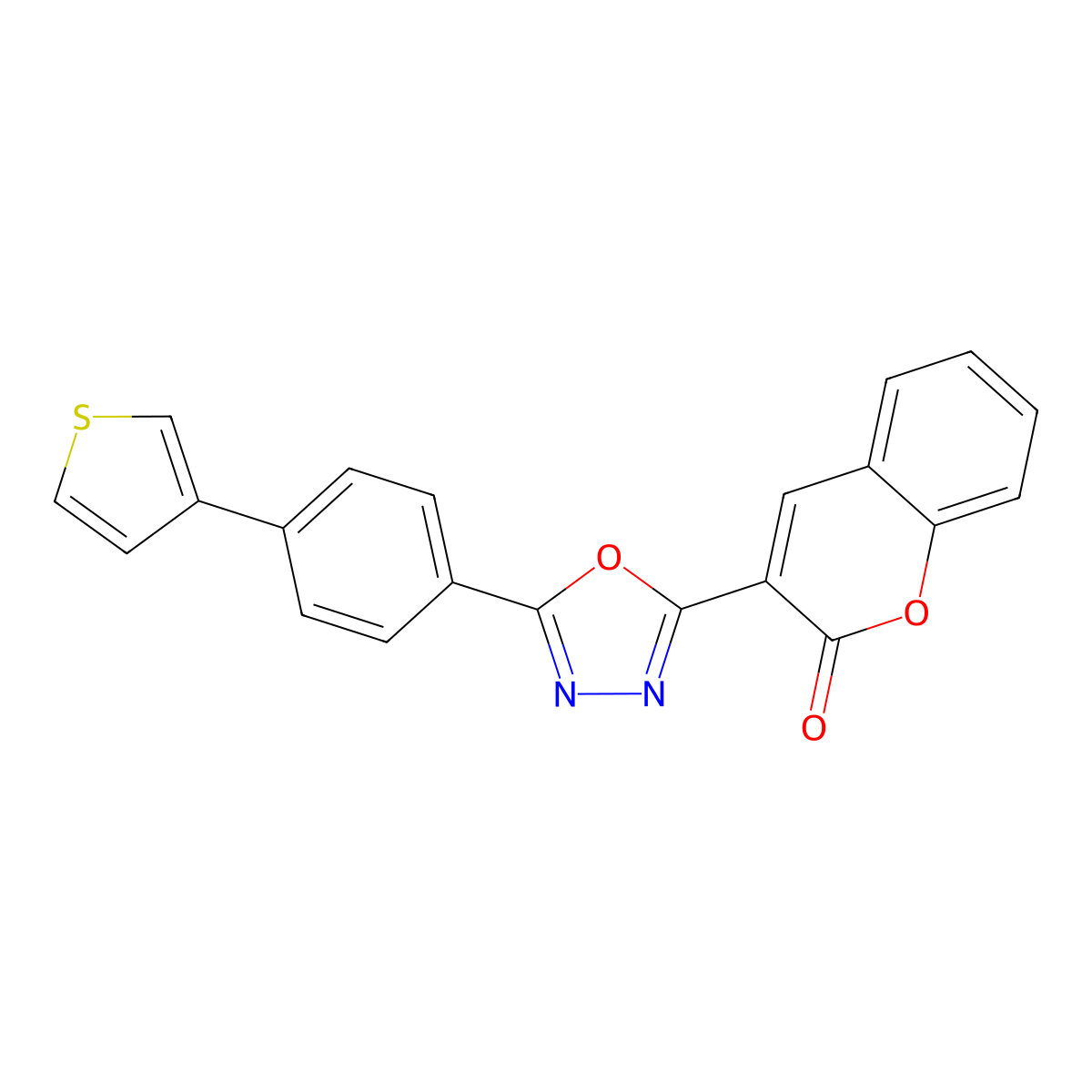 3-{5-[4-(thiophen-3-yl)phenyl]-1,3,4-oxadiazol-2-yl}-2H-chromen-2-one molecular structure, CAS 2640972-30-9