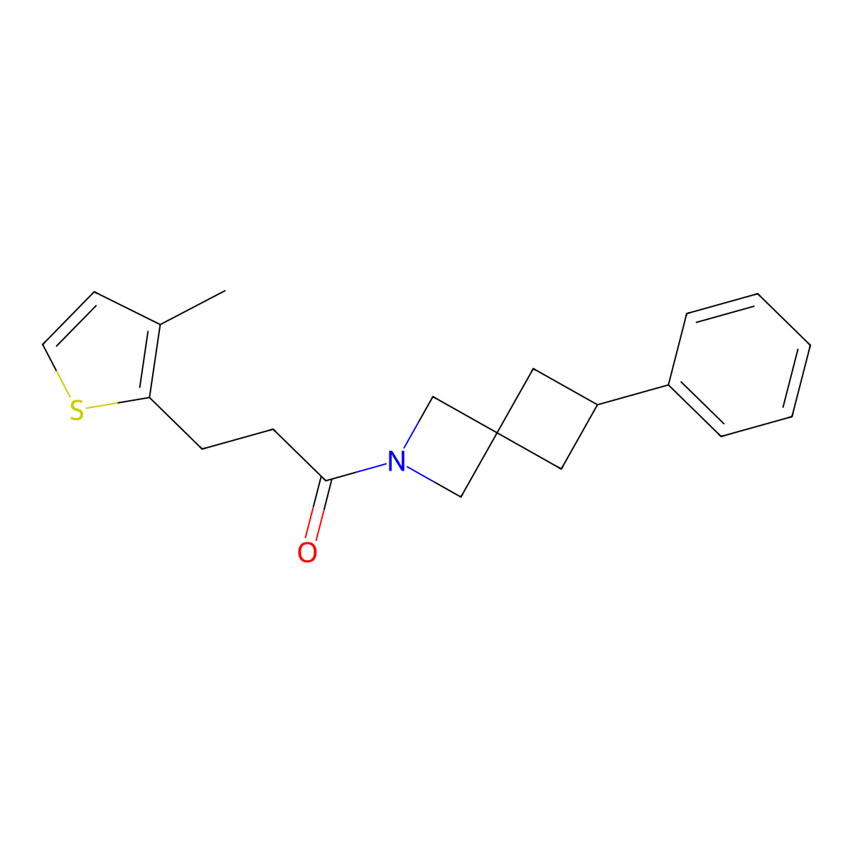 3-(3-Methylthiophen-2-yl)-1-{6-phenyl-2-azaspiro[3.3]heptan-2-yl}propan-1-one molecular structure, CAS 2640972-38-7