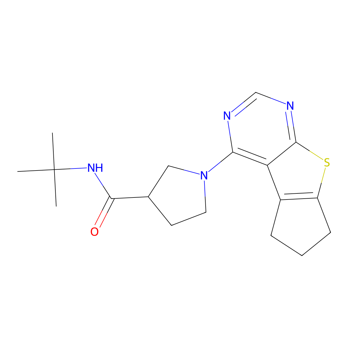 N-tert-butyl-1-{7-thia-9,11-diazatricyclo[6.4.0.0^{2,6}]dodeca-1(8),2(6),9,11-tetraen-12-yl}pyrrolidine-3-carboxamide molecular structure, CAS 2640972-40-1