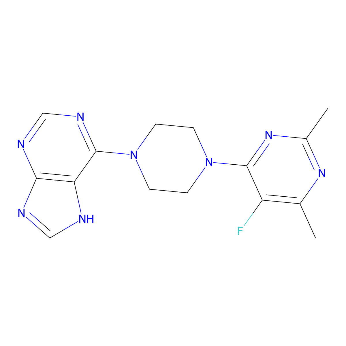 6-[4-(5-fluoro-2,6-dimethylpyrimidin-4-yl)piperazin-1-yl]-9H-purine molecular structure, CAS 2640972-43-4