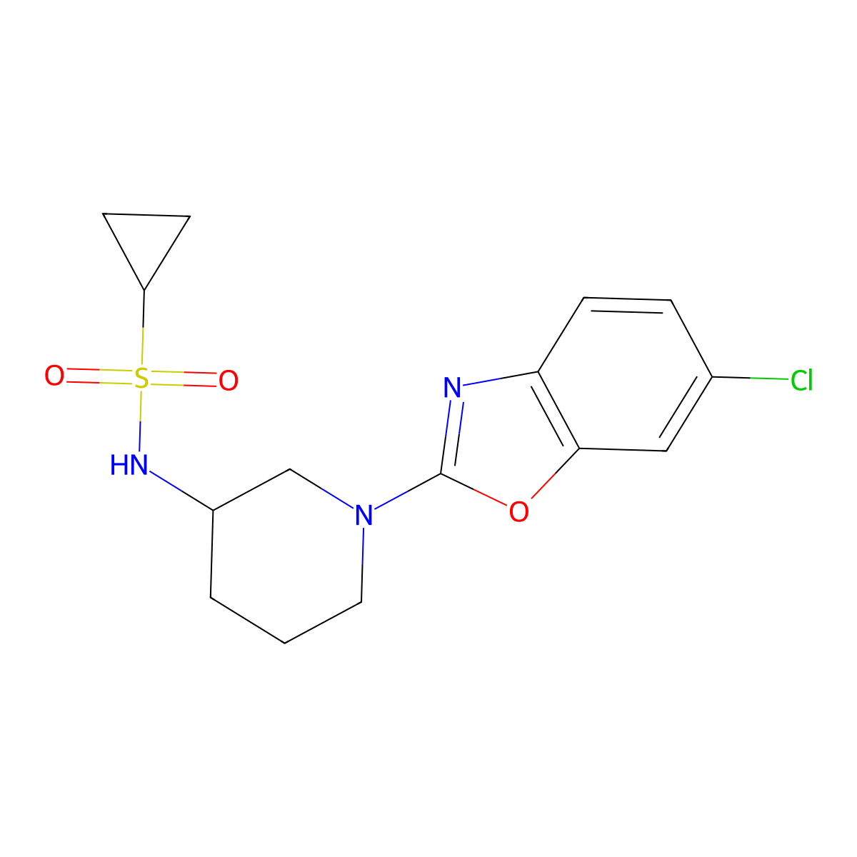 N-[1-(6-chloro-1,3-benzoxazol-2-yl)piperidin-3-yl]cyclopropanesulfonamide molecular structure, CAS 2640972-44-5