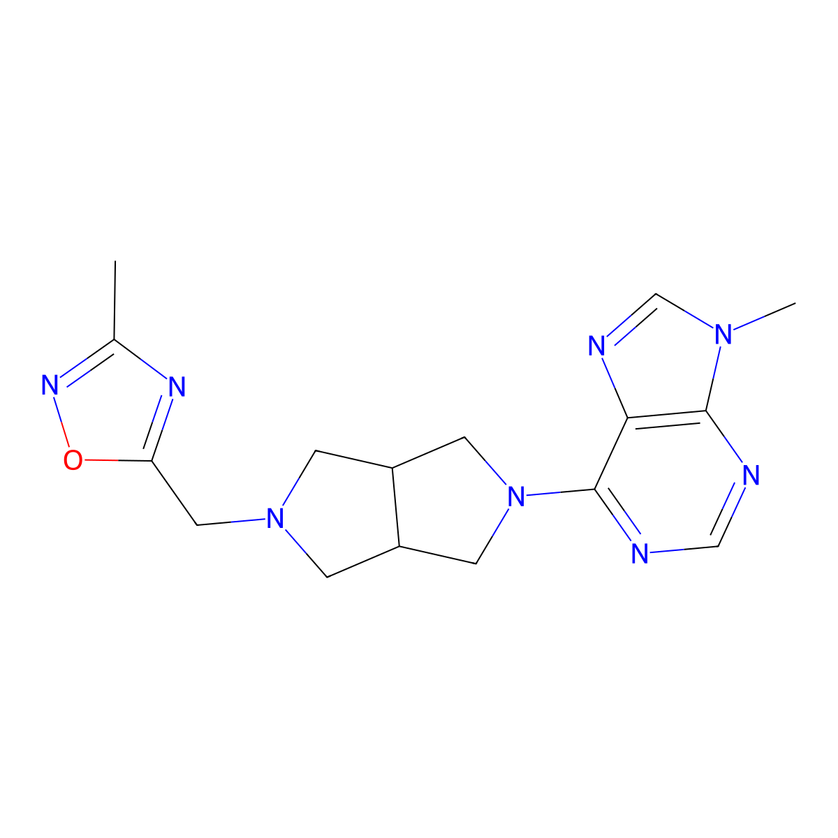 9-methyl-6-{5-[(3-methyl-1,2,4-oxadiazol-5-yl)methyl]-octahydropyrrolo[3,4-c]pyrrol-2-yl}-9H-purine molecular structure, CAS 2640972-49-0