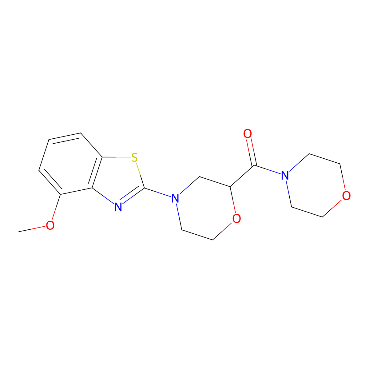 4-Methoxy-2-[2-(morpholine-4-carbonyl)morpholin-4-yl]-1,3-benzothiazole molecular structure, CAS 2640972-52-5