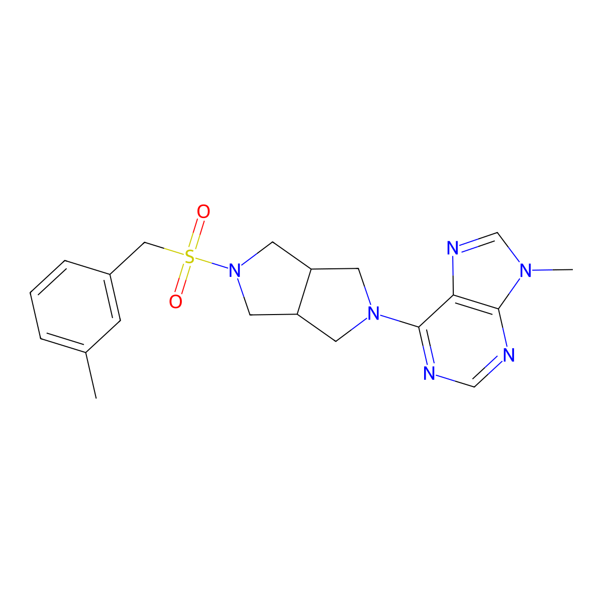 9-methyl-6-{5-[(3-methylphenyl)methanesulfonyl]-octahydropyrrolo[3,4-c]pyrrol-2-yl}-9H-purine molecular structure, CAS 2640972-54-7