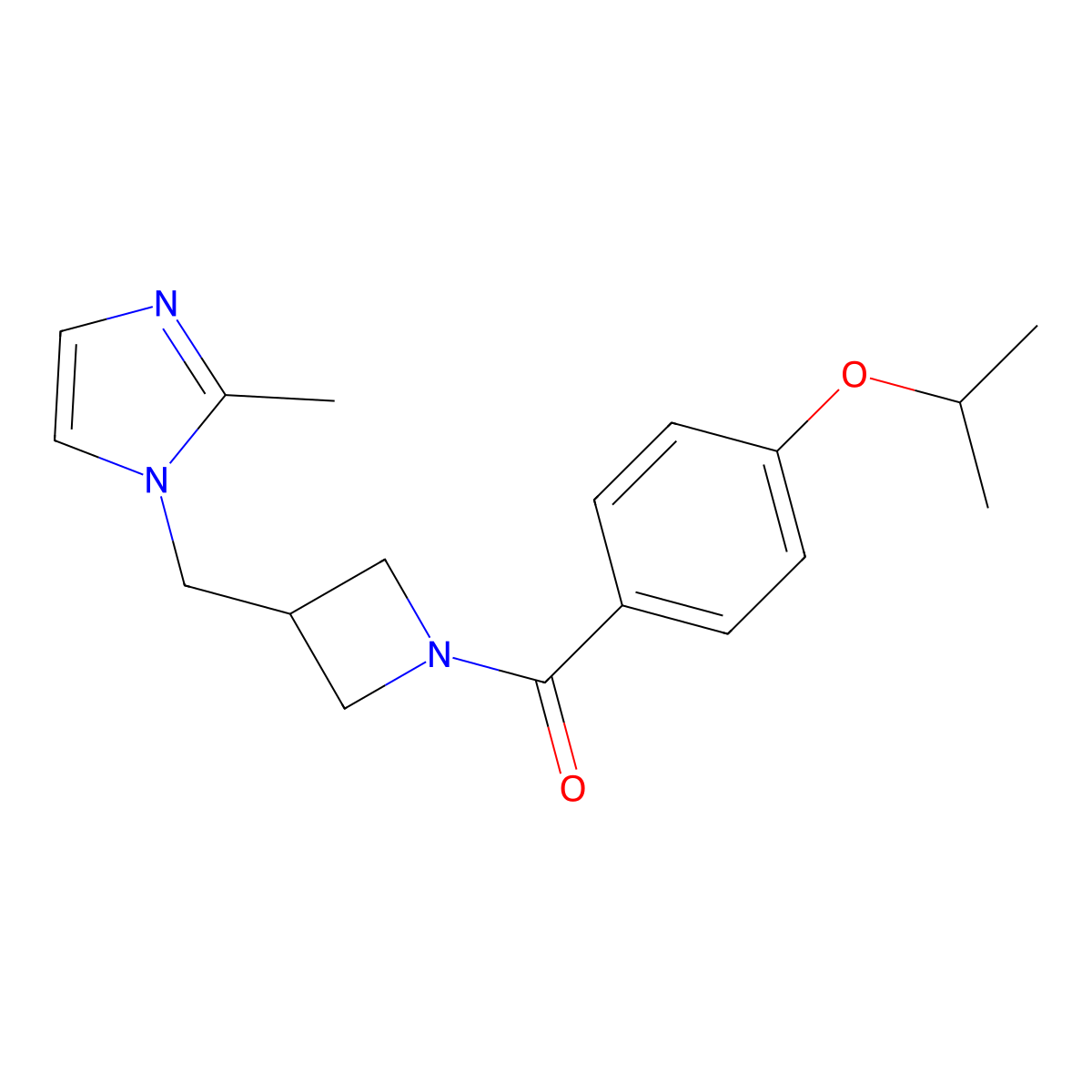 2-methyl-1-({1-[4-(propan-2-yloxy)benzoyl]azetidin-3-yl}methyl)-1H-imidazole molecular structure, CAS 2640972-56-9