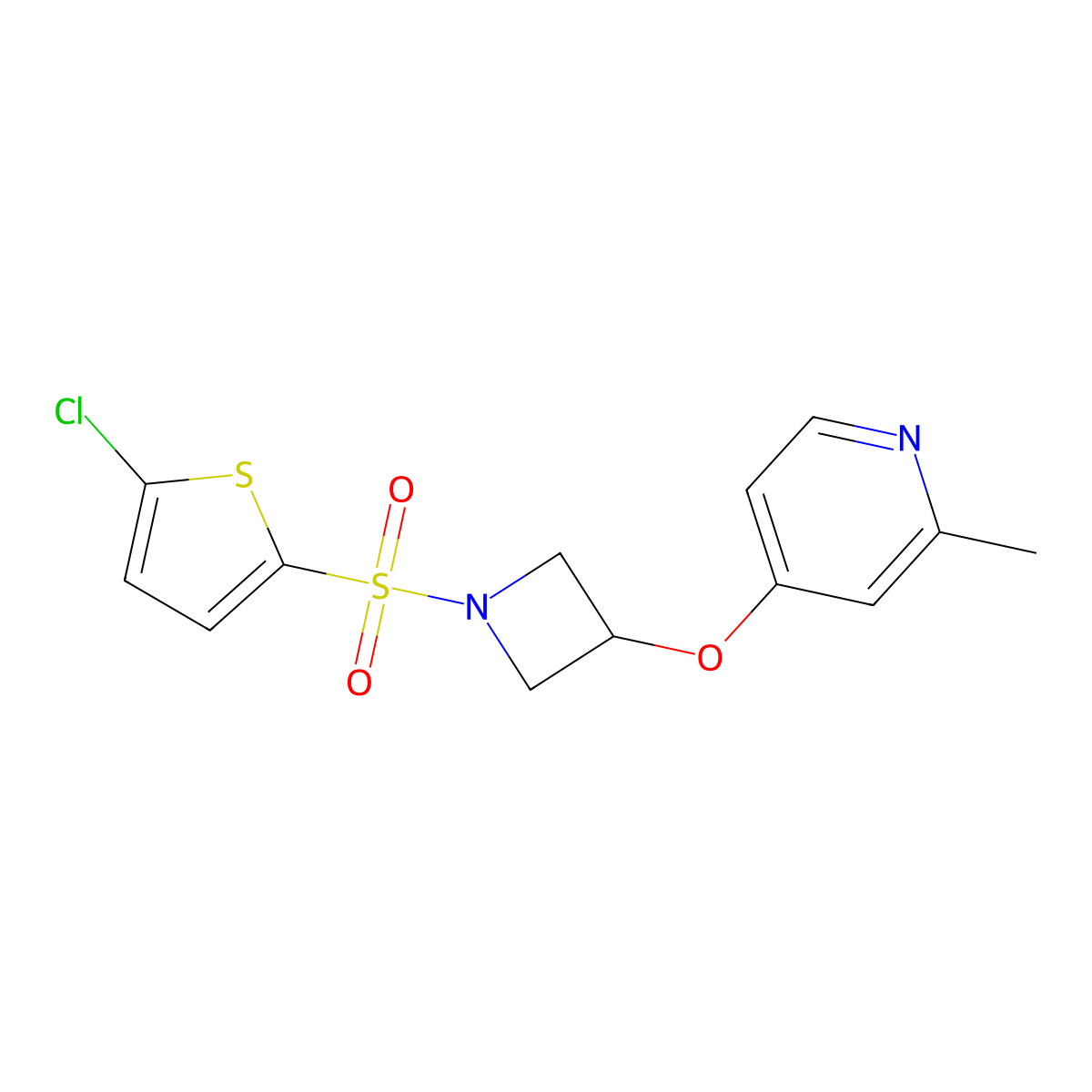 4-({1-[(5-Chlorothiophen-2-yl)sulfonyl]azetidin-3-yl}oxy)-2-methylpyridine molecular structure, CAS 2640972-57-0