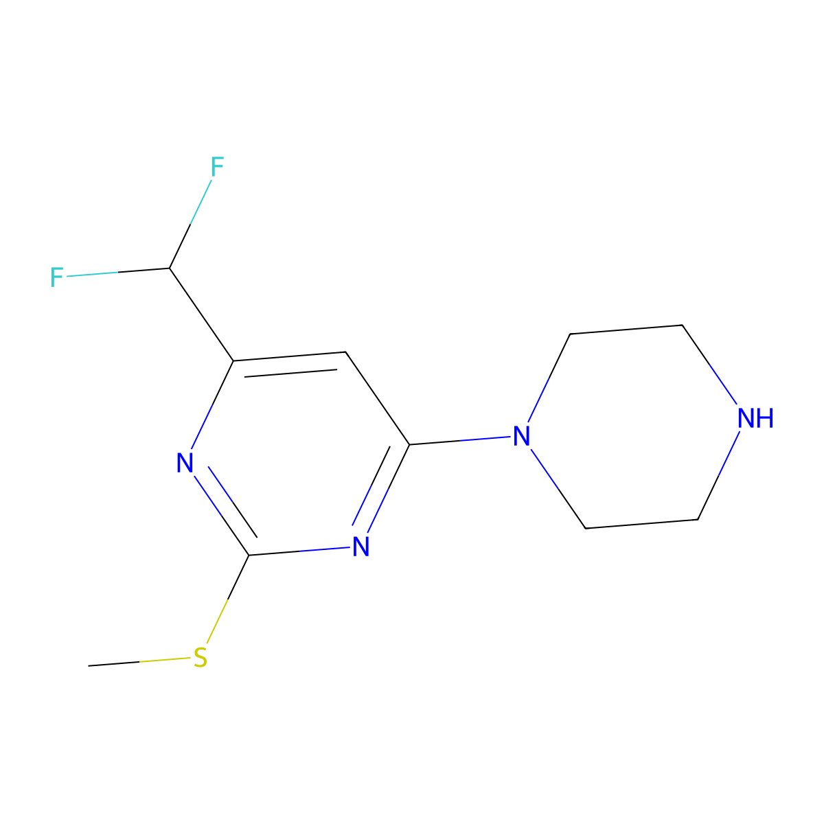 4-(Difluoromethyl)-2-(methylsulfanyl)-6-(piperazin-1-yl)pyrimidine molecular structure, CAS 2640972-58-1