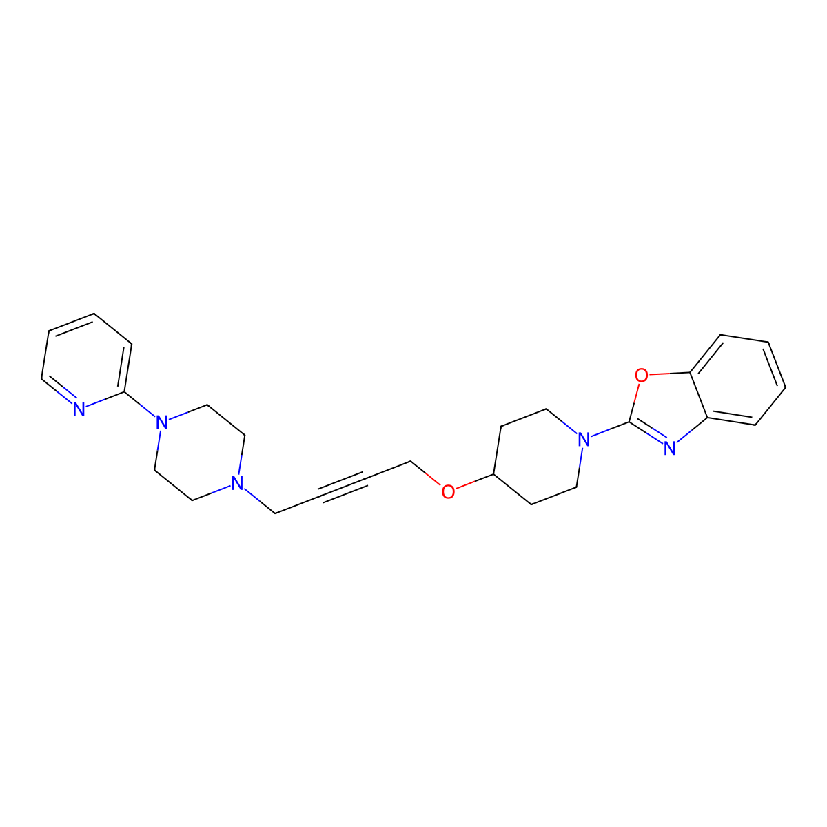 2-[4-({4-[4-(Pyridin-2-yl)piperazin-1-yl]but-2-yn-1-yl}oxy)piperidin-1-yl]-1,3-benzoxazole molecular structure, CAS 2640972-60-5