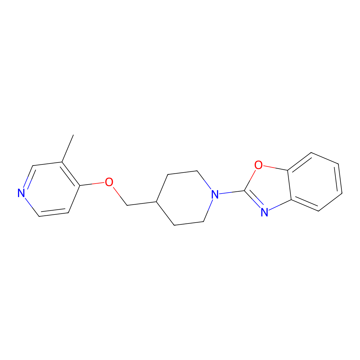 2-(4-{[(3-Methylpyridin-4-yl)oxy]methyl}piperidin-1-yl)-1,3-benzoxazole molecular structure, CAS 2640972-63-8
