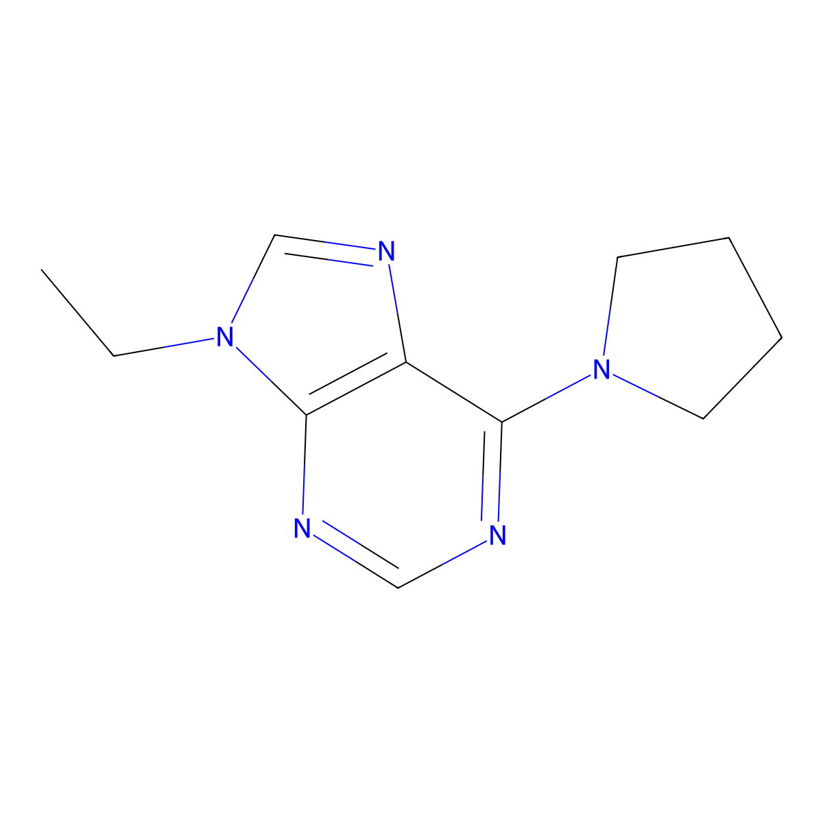 9-ethyl-6-(pyrrolidin-1-yl)-9H-purine molecular structure, CAS 2640972-65-0
