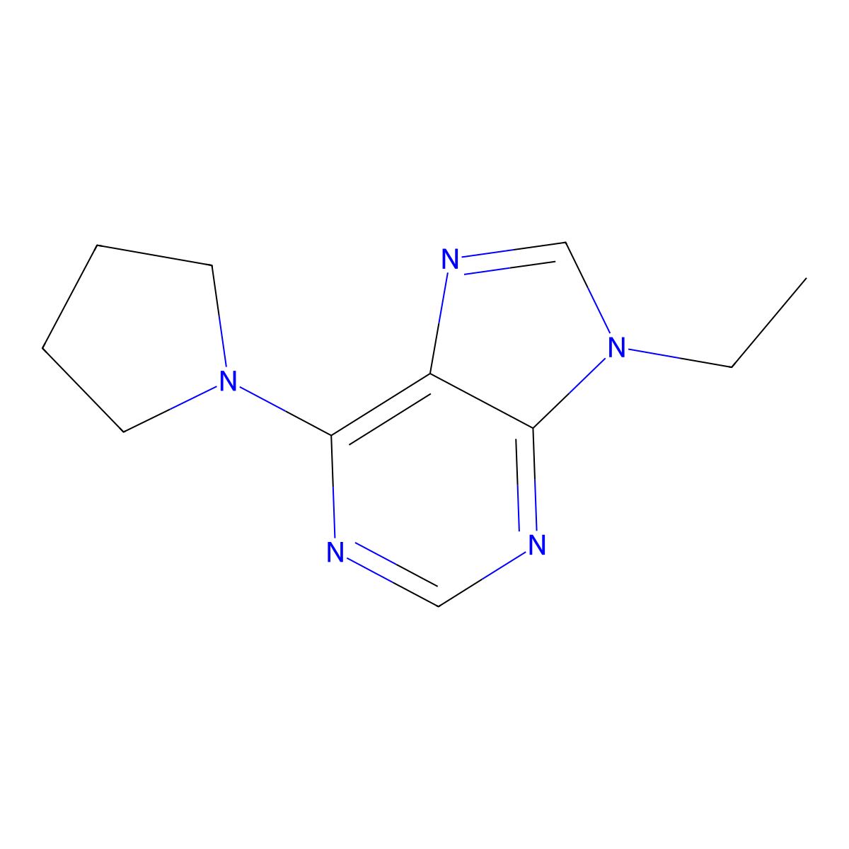 9-ethyl-6-(pyrrolidin-1-yl)-9H-purine molecular structure, CAS 2640972-65-0