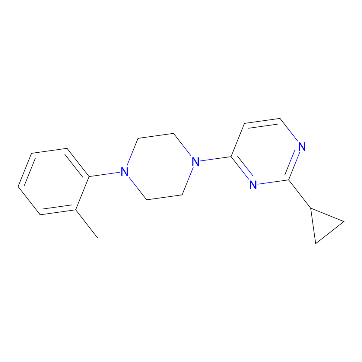2-Cyclopropyl-4-[4-(2-methylphenyl)piperazin-1-yl]pyrimidine molecular structure, CAS 2640972-71-8