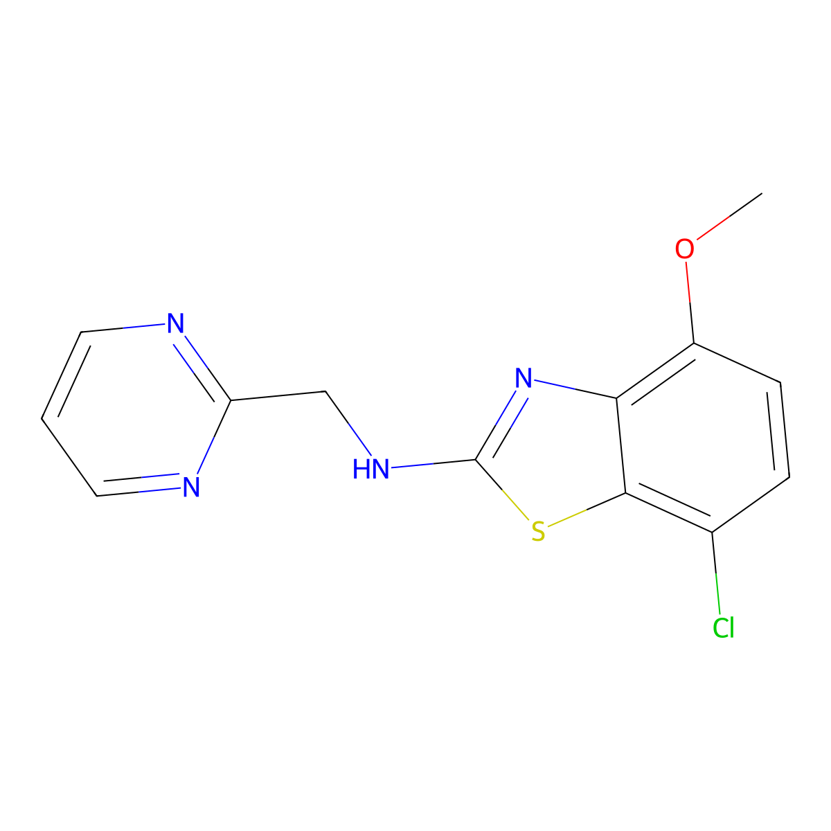 7-chloro-4-methoxy-N-[(pyrimidin-2-yl)methyl]-1,3-benzothiazol-2-amine molecular structure, CAS 2640972-75-2