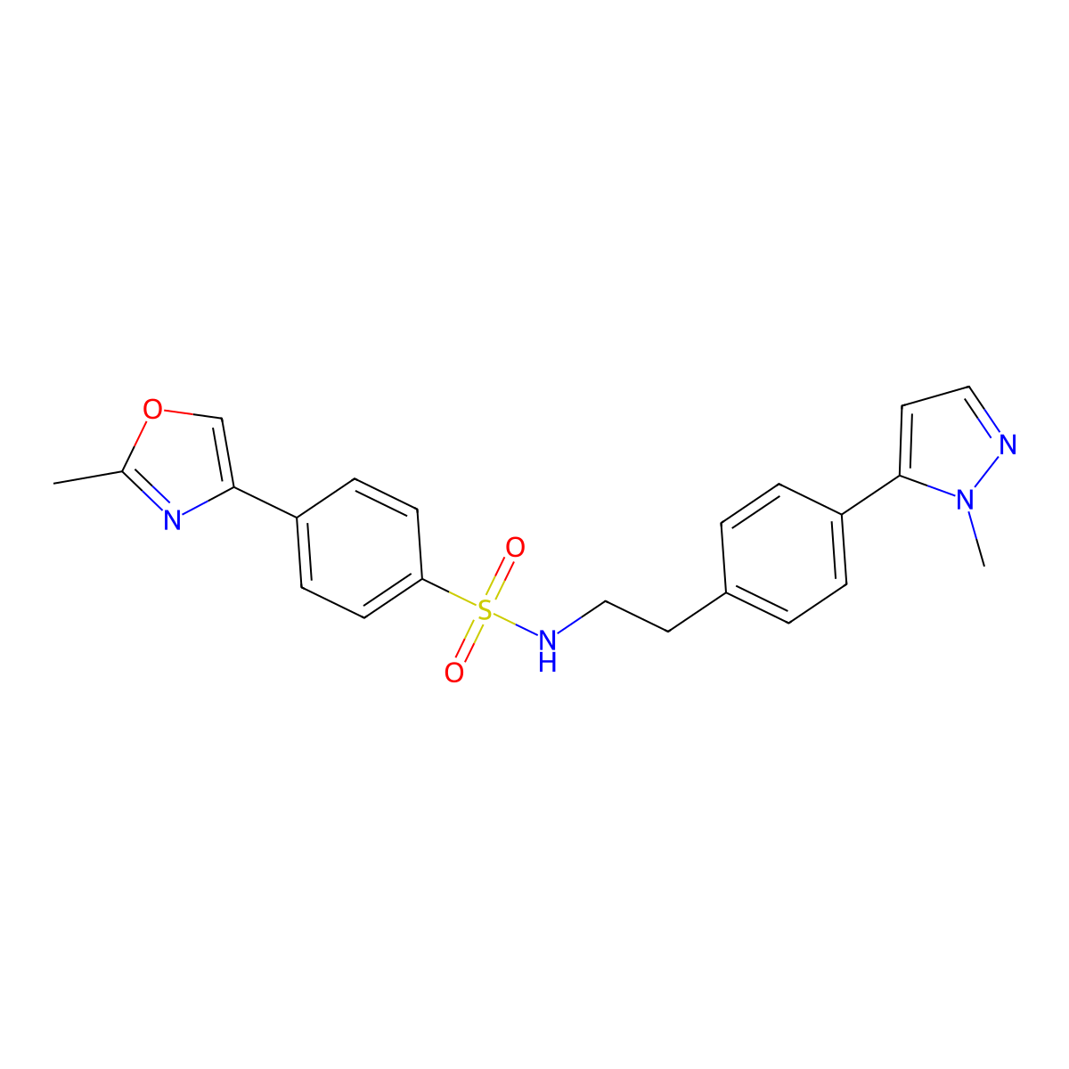 4-(2-methyl-1,3-oxazol-4-yl)-N-{2-[4-(1-methyl-1H-pyrazol-5-yl)phenyl]ethyl}benzene-1-sulfonamide molecular structure, CAS 2640972-76-3