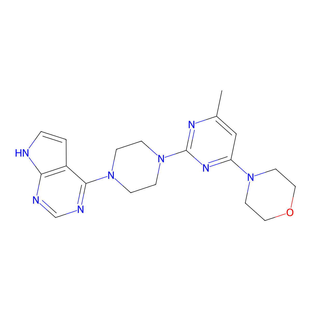 4-[6-methyl-2-(4-{7H-pyrrolo[2,3-d]pyrimidin-4-yl}piperazin-1-yl)pyrimidin-4-yl]morpholine molecular structure, CAS 2640972-82-1