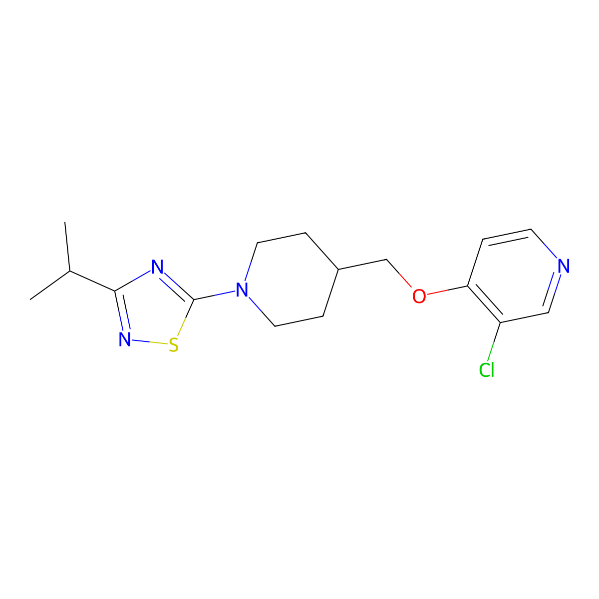3-Chloro-4-({1-[3-(propan-2-yl)-1,2,4-thiadiazol-5-yl]piperidin-4-yl}methoxy)pyridine molecular structure, CAS 2640972-84-3