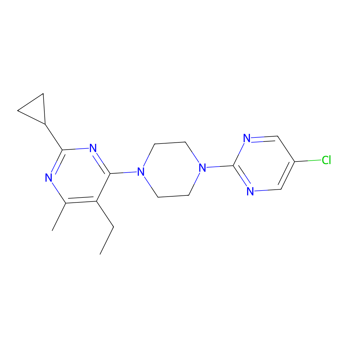 4-[4-(5-Chloropyrimidin-2-yl)piperazin-1-yl]-2-cyclopropyl-5-ethyl-6-methylpyrimidine molecular structure, CAS 2640972-86-5