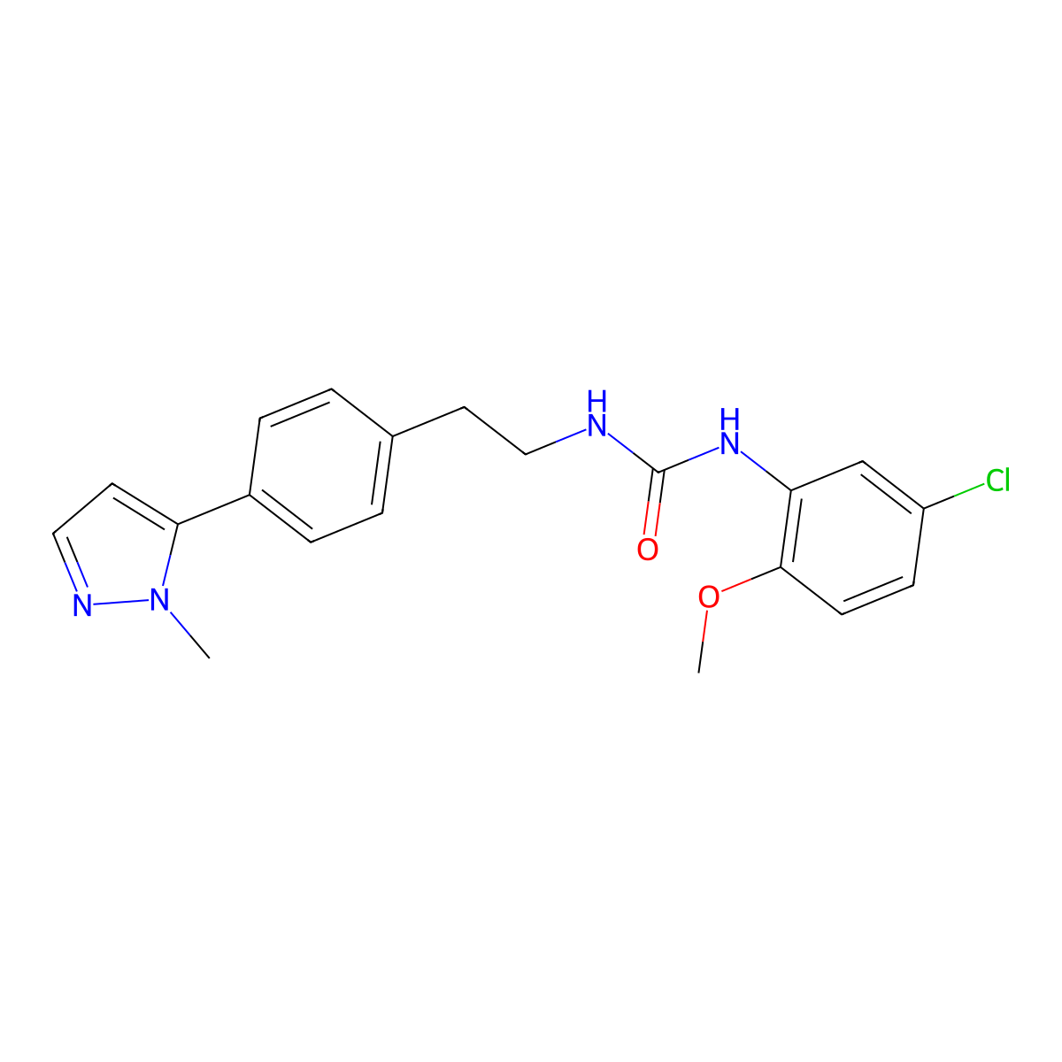 3-(5-chloro-2-methoxyphenyl)-1-{2-[4-(1-methyl-1H-pyrazol-5-yl)phenyl]ethyl}urea molecular structure, CAS 2640972-88-7