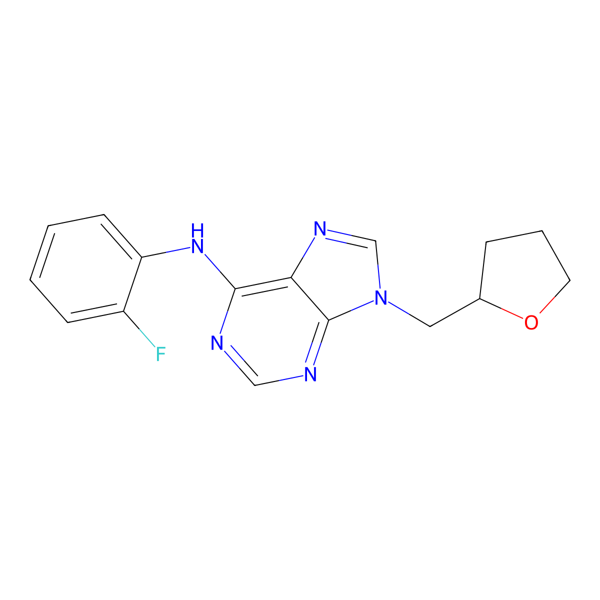 N-(2-fluorophenyl)-9-[(oxolan-2-yl)methyl]-9H-purin-6-amine molecular structure, CAS 2640972-94-5