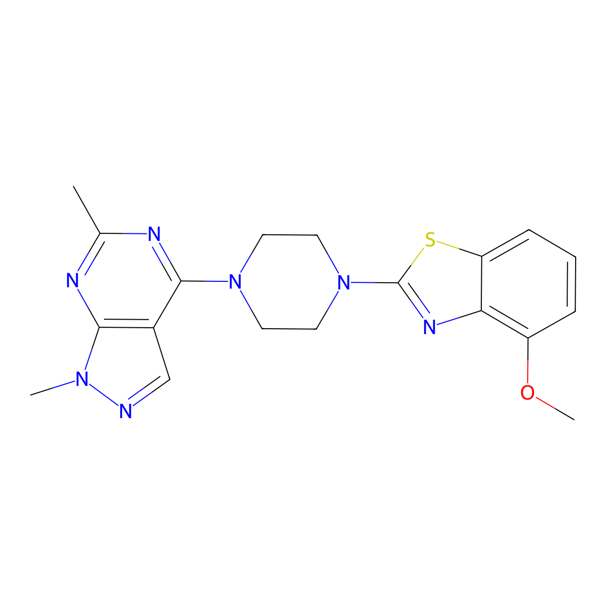 2-(4-{1,6-dimethyl-1H-pyrazolo[3,4-d]pyrimidin-4-yl}piperazin-1-yl)-4-methoxy-1,3-benzothiazole molecular structure, CAS 2640972-95-6