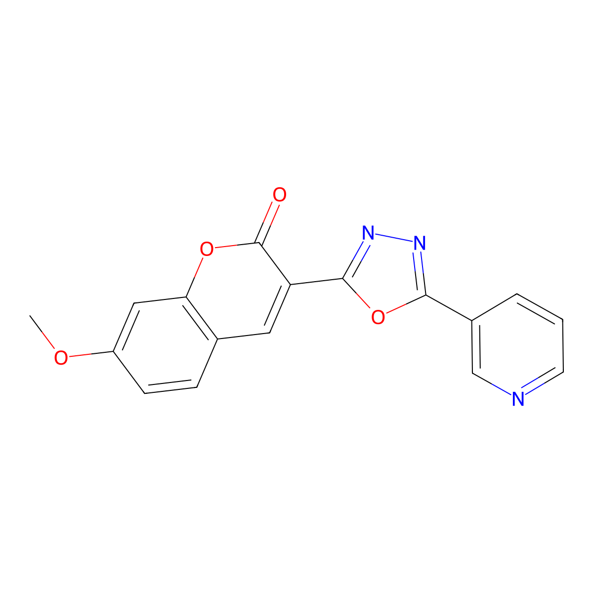 7-methoxy-3-[5-(pyridin-3-yl)-1,3,4-oxadiazol-2-yl]-2H-chromen-2-one molecular structure, CAS 2640972-96-7