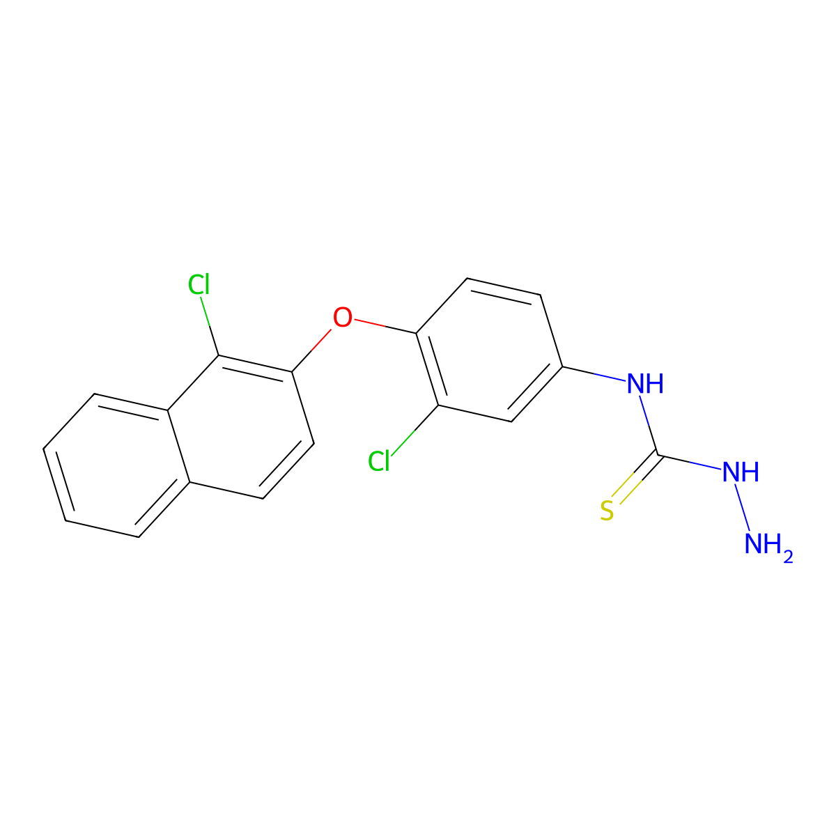 3-Amino-1-{3-chloro-4-[(1-chloronaphthalen-2-yl)oxy]phenyl}thiourea molecular structure, CAS 2640972-97-8