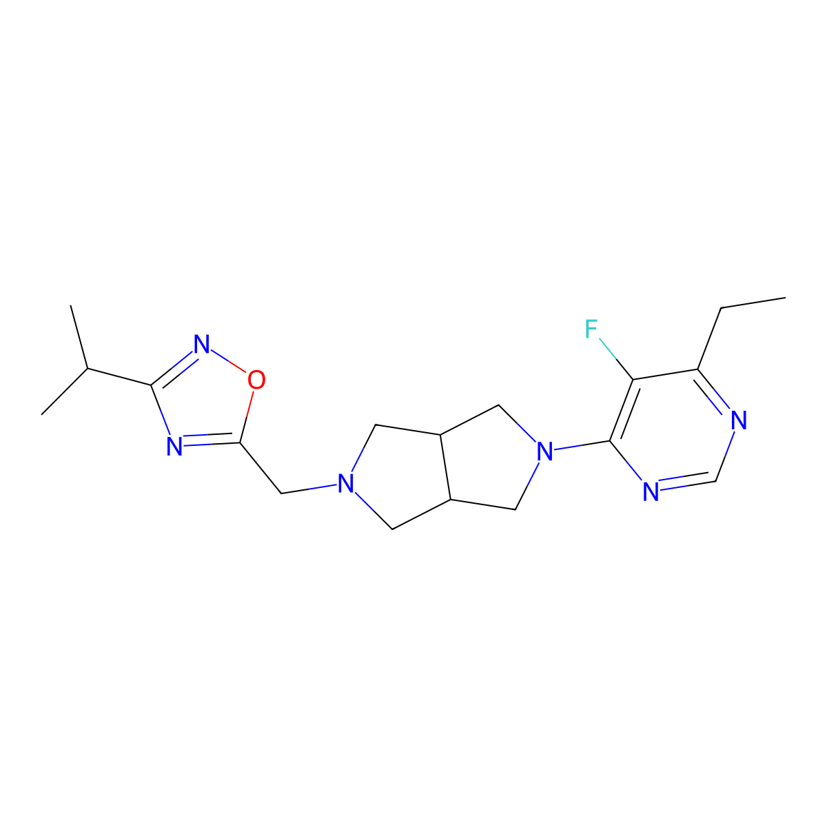 4-Ethyl-5-fluoro-6-(5-{[3-(propan-2-yl)-1,2,4-oxadiazol-5-yl]methyl}-octahydropyrrolo[3,4-c]pyrrol-2-yl)pyrimidine molecular structure, CAS 2640972-99-0