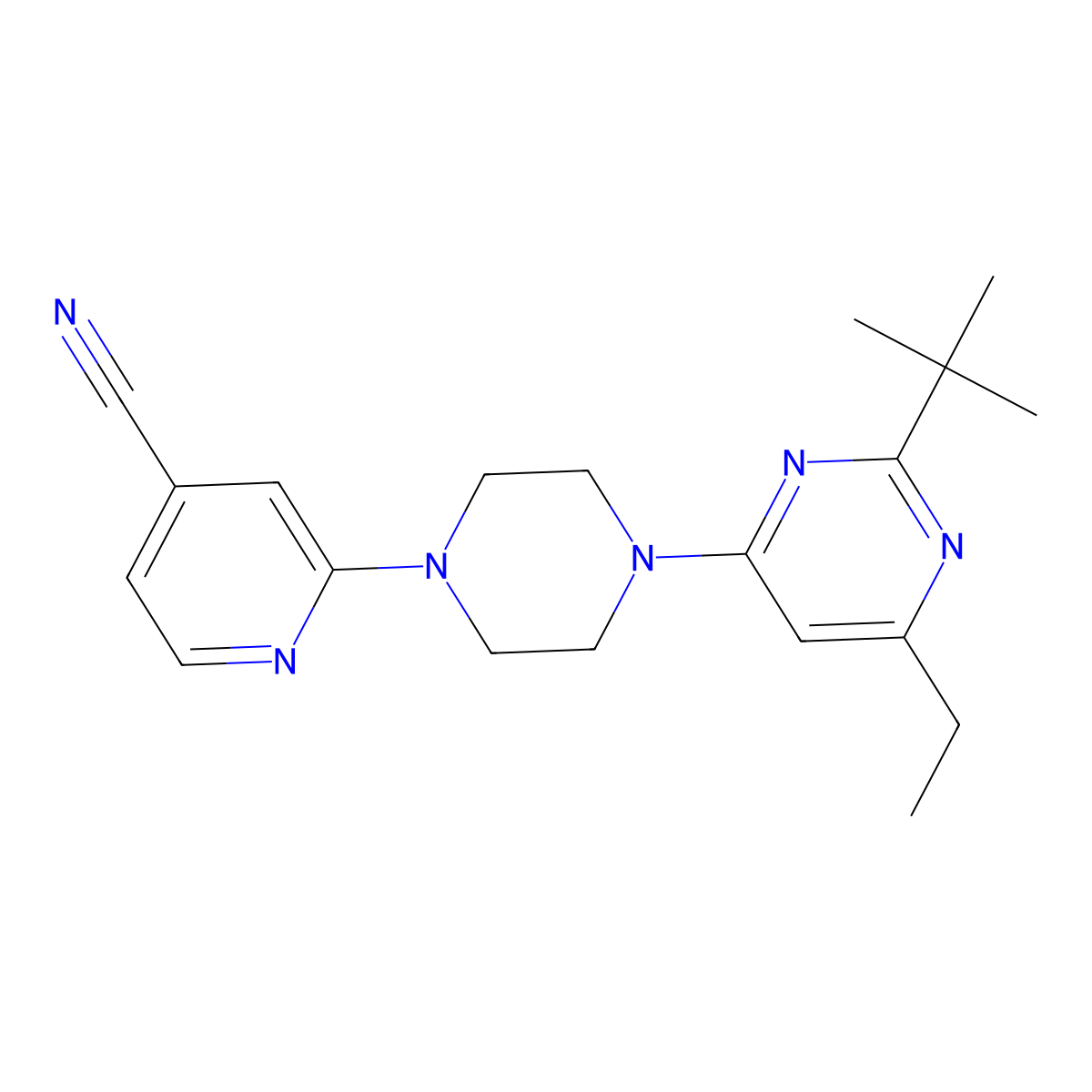 2-[4-(2-Tert-butyl-6-ethylpyrimidin-4-yl)piperazin-1-yl]pyridine-4-carbonitrile molecular structure, CAS 2640973-01-7