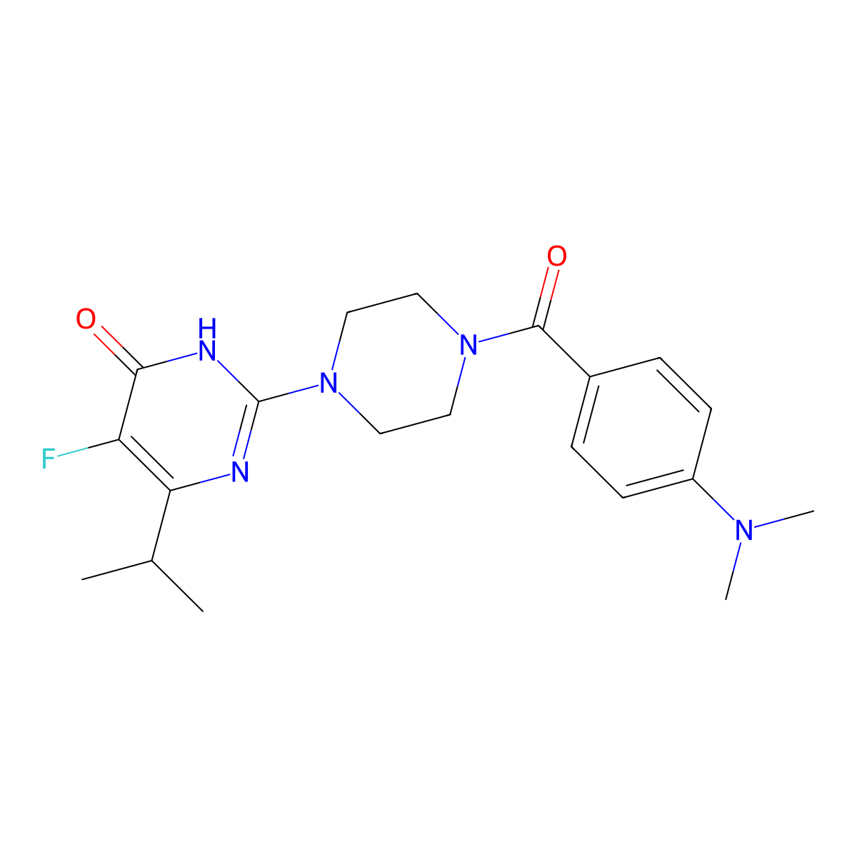 2-{4-[4-(Dimethylamino)benzoyl]piperazin-1-yl}-5-fluoro-6-(propan-2-yl)-3,4-dihydropyrimidin-4-one molecular structure, CAS 2640973-06-2