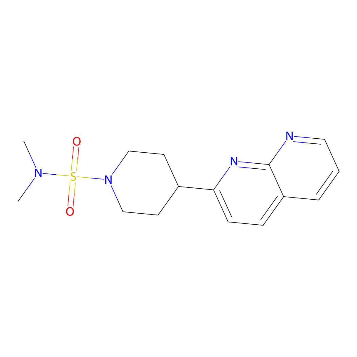 N,N-dimethyl-4-(1,8-naphthyridin-2-yl)piperidine-1-sulfonamide molecular structure, CAS 2640973-08-4