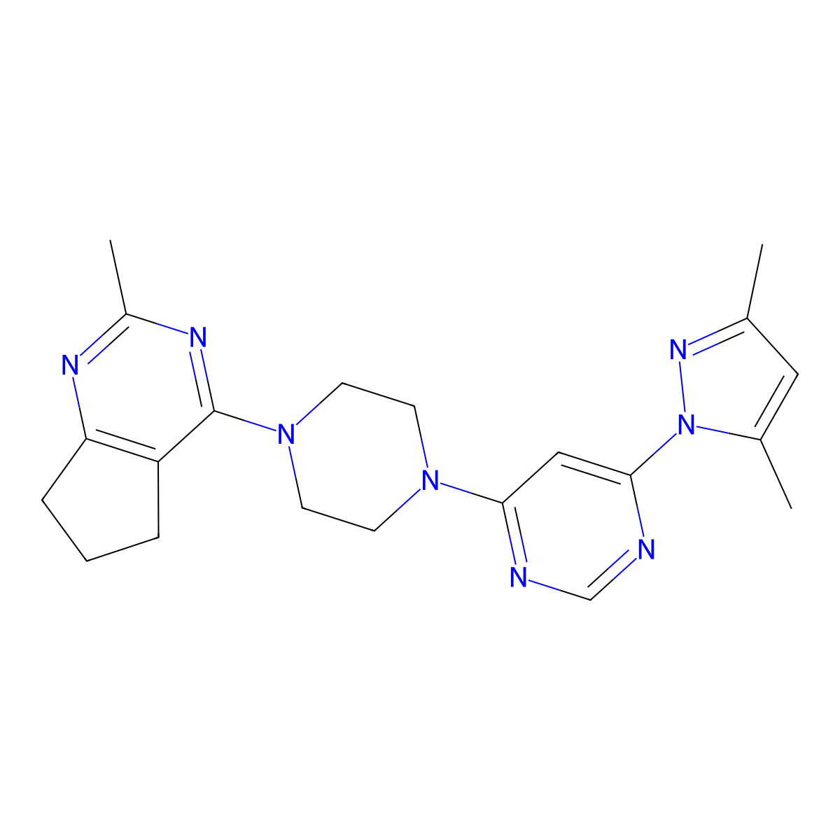 4-(3,5-dimethyl-1H-pyrazol-1-yl)-6-(4-{2-methyl-5H,6H,7H-cyclopenta[d]pyrimidin-4-yl}piperazin-1-yl)pyrimidine molecular structure, CAS 2640973-09-5