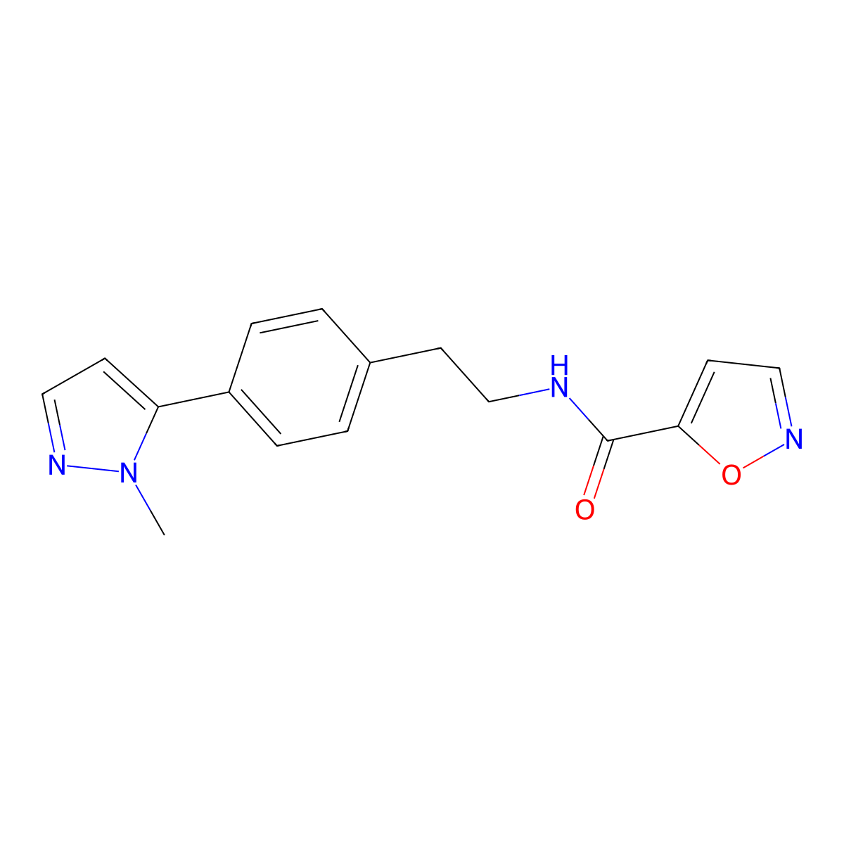 N-{2-[4-(1-methyl-1H-pyrazol-5-yl)phenyl]ethyl}-1,2-oxazole-5-carboxamide molecular structure, CAS 2640973-11-9