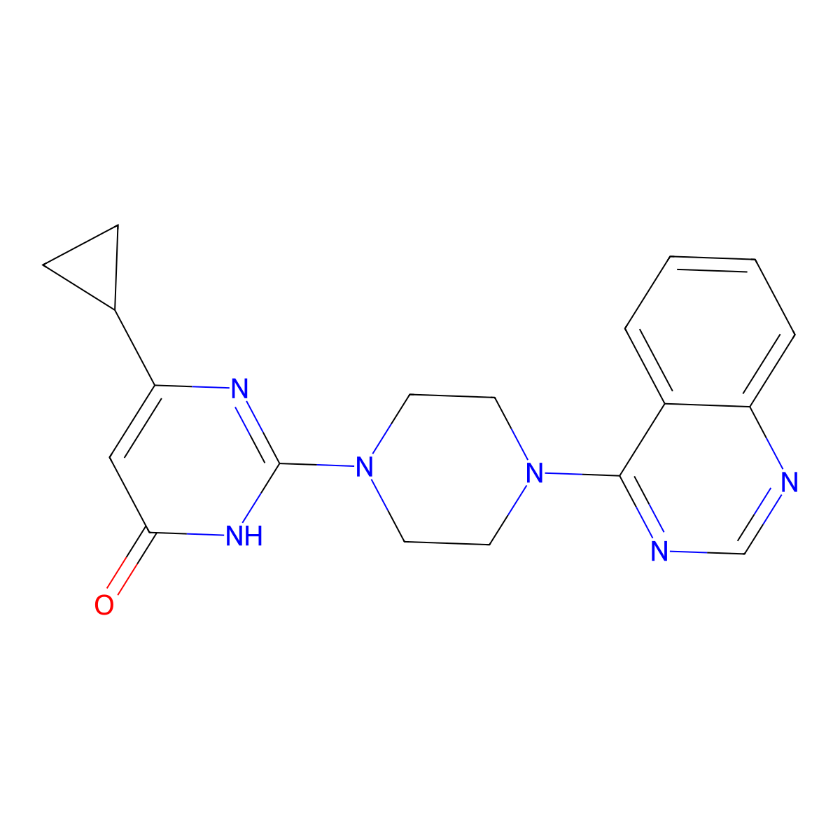 6-Cyclopropyl-2-[4-(quinazolin-4-yl)piperazin-1-yl]-3,4-dihydropyrimidin-4-one molecular structure, CAS 2640973-12-0