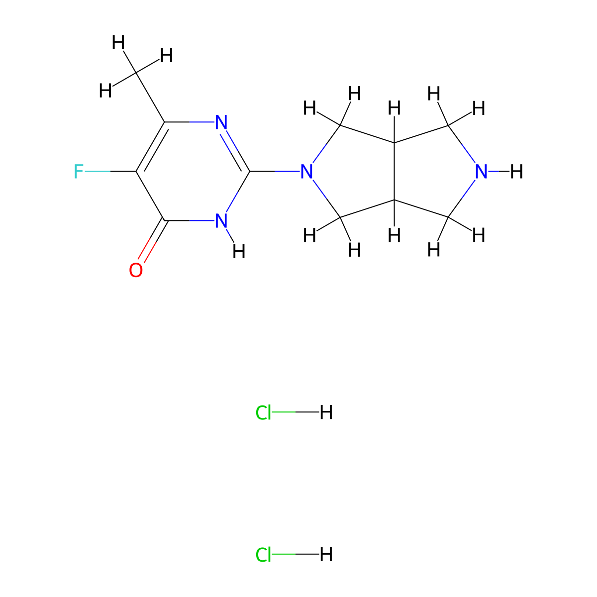 5-Fluoro-6-methyl-2-{octahydropyrrolo[3,4-c]pyrrol-2-yl}-3,4-dihydropyrimidin-4-one dihydrochloride molecular structure, CAS 2640973-15-3