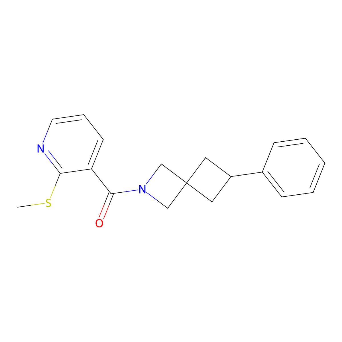 2-[2-(Methylsulfanyl)pyridine-3-carbonyl]-6-phenyl-2-azaspiro[3.3]heptane molecular structure, CAS 2640973-18-6